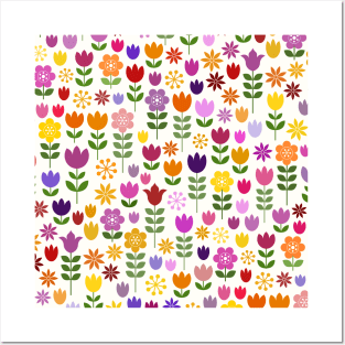 Scandinavian Style Colorful Flowers Pattern Posters and Art